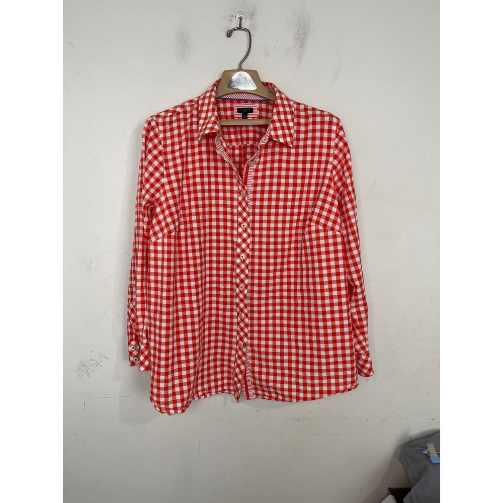 Talbots Plus Red White Gingham Button Down Shirt … - image 1